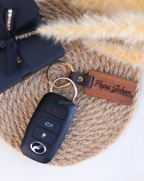 Personalised Leather Wood Keychain
