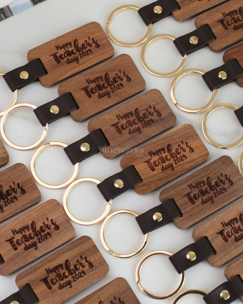 Personalised Leather Wood Keychain