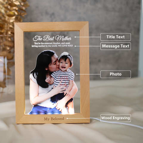 Maple Wooden Photo Frame LED Night Lamp (Full Color)