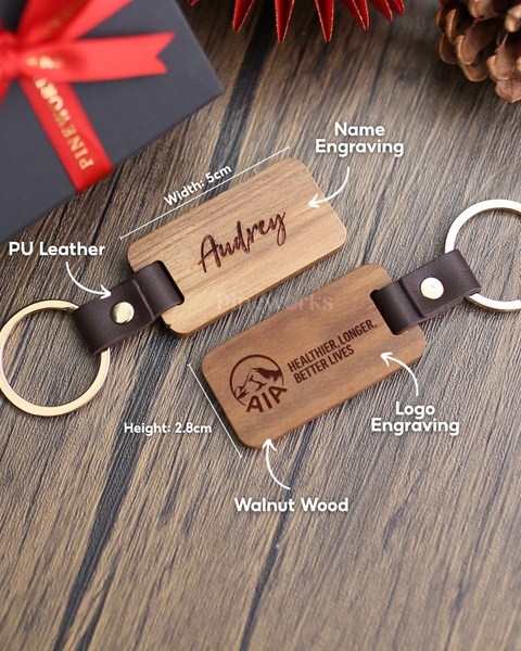 Personalised Leather Wood Keychain