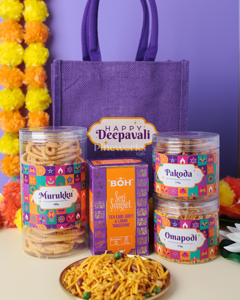 Deepavali Gift Bag 6 - Murukku, Pakoda, Omapodi & Tea