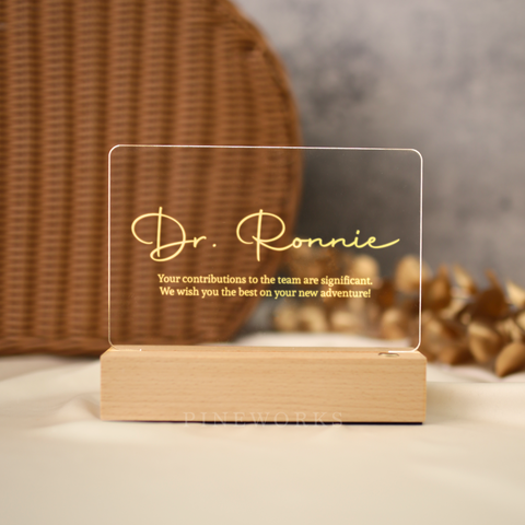 Wireless Maple Wooden Name Plaque LED Night Lamp