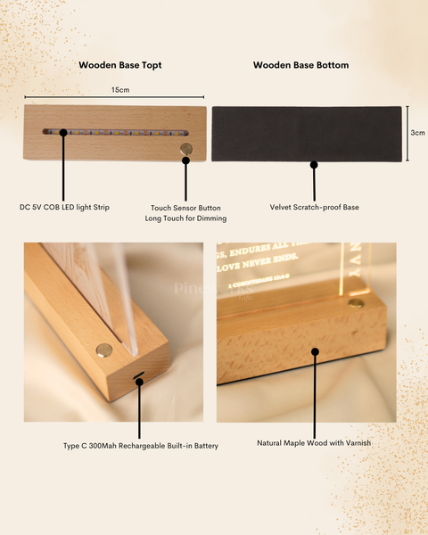 Wireless Maple Wooden Name Plaque LED Night Lamp