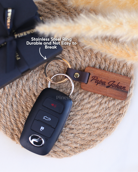 Personalised Leather Wood Keychain