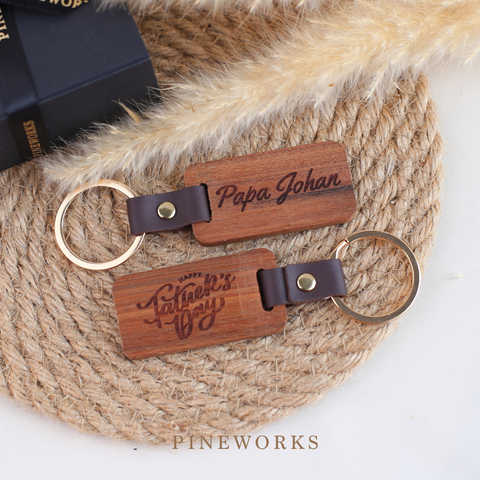 Personalised Leather Wood Keychain