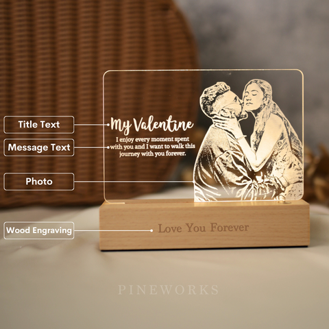 Wireless Maple Wooden Photo Plaque LED Night Lamp