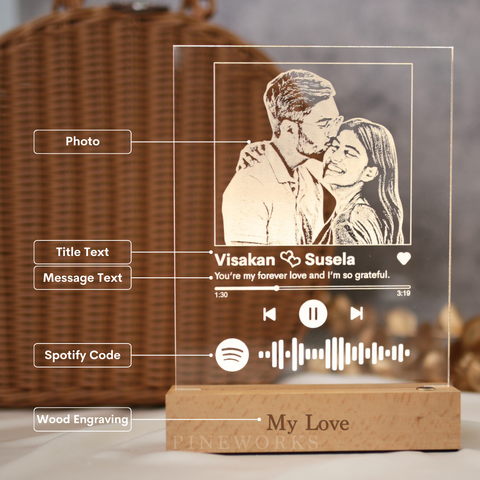 Wireless Spotify Maple Wooden Photo LED Night Lamp