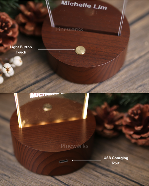 Wireless Spotify Mahogany Round Wooden LED Night Lamp