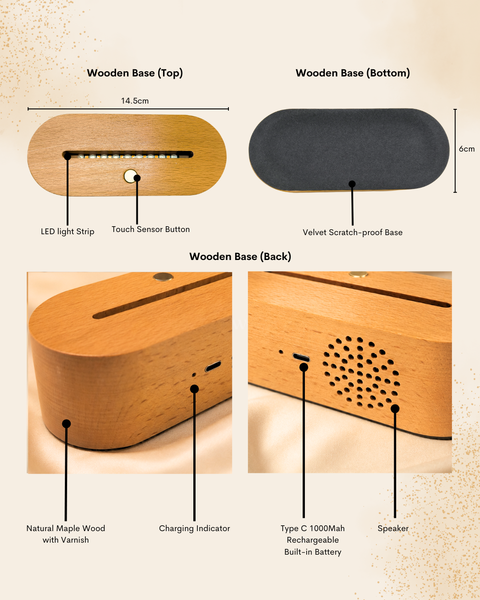 NEW! Wood Bluetooth Speaker Acrylic RGB LED Night Lamp (Full Color)