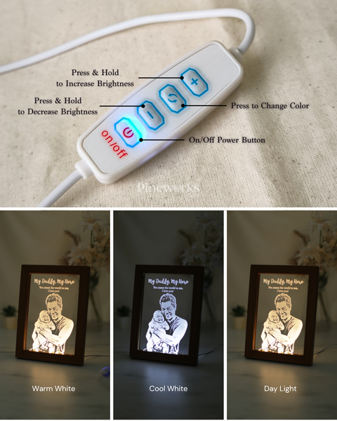 Mahogany Wooden Photo Frame LED Night Lamp (Full Color)