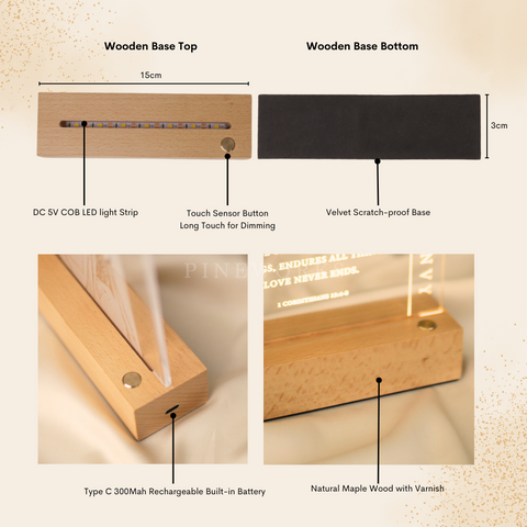 Wireless Maple Wooden Photo Plaque LED Night Lamp
