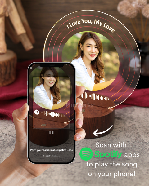 Wireless Spotify Mahogany Round Wooden LED Night Lamp