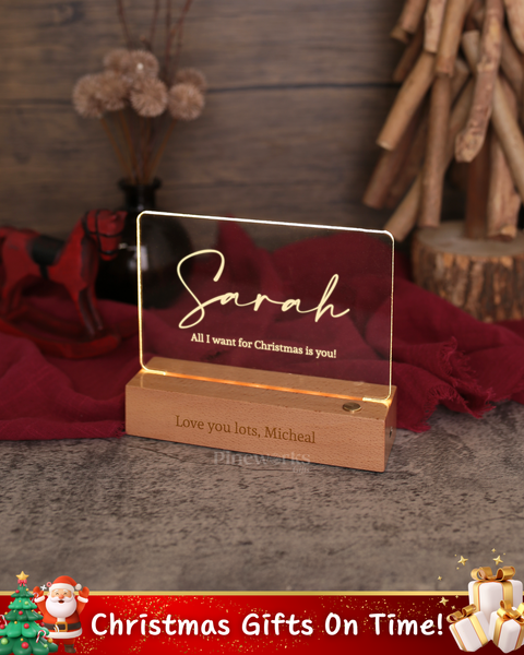 Wireless Maple Wooden Name Plaque LED Night Lamp