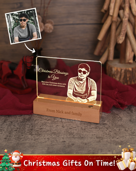 Wireless Maple Wooden Photo Plaque LED Night Lamp