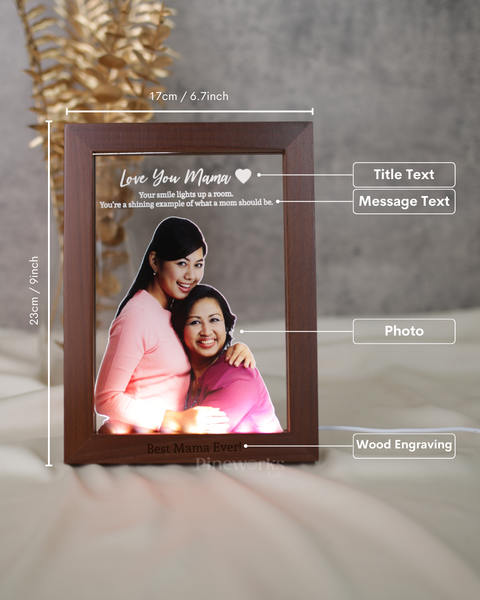 Mahogany Wooden Photo Frame LED Night Lamp (Full Color)