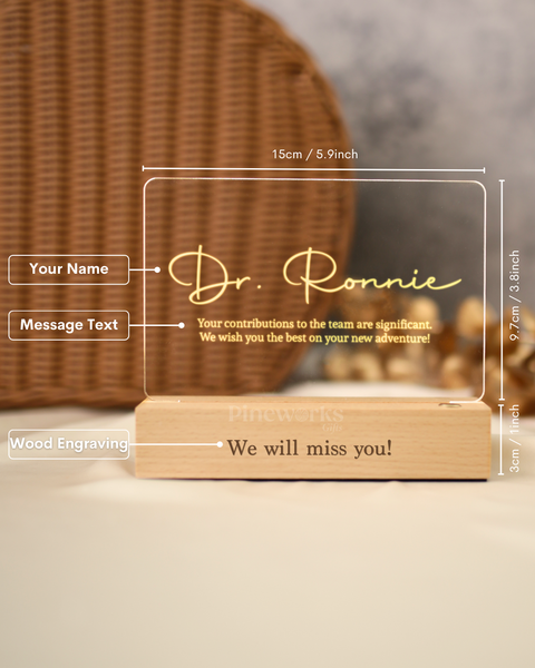 Wireless Maple Wooden Name Plaque LED Night Lamp