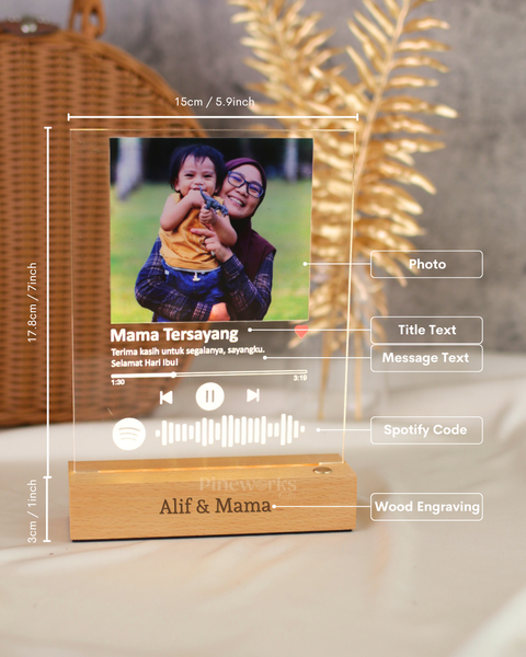 Wireless Spotify Maple Wooden LED Night Lamp (Full Color)