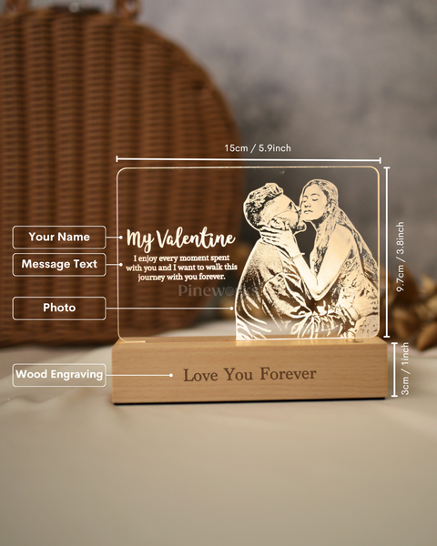 Wireless Maple Wooden Photo Plaque LED Night Lamp