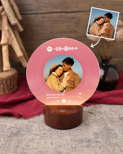 Wireless Spotify Mahogany Round Wooden LED Night Lamp