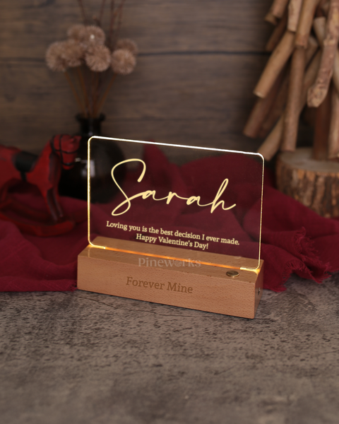 Wireless Maple Wooden Name Plaque LED Night Lamp