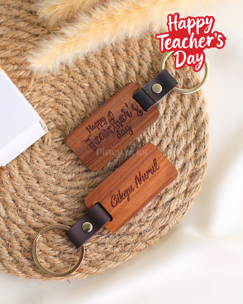 Personalised Leather Wood Keychain