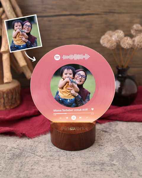 Wireless Spotify Mahogany Round Wooden LED Night Lamp