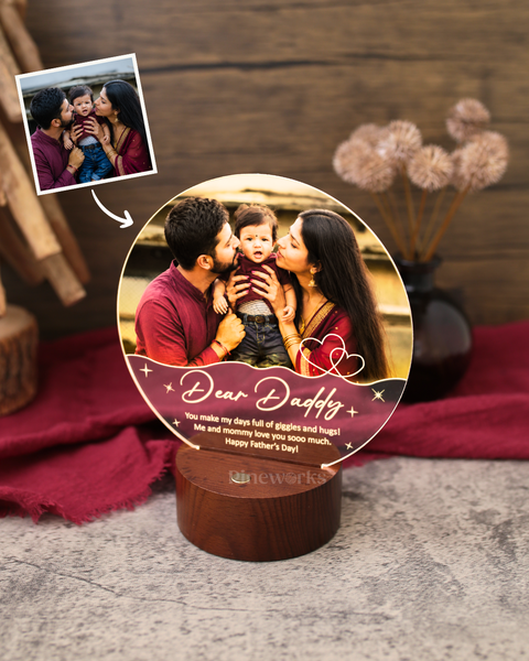 Wireless Mahogany Photo Round Wooden LED Night Lamp