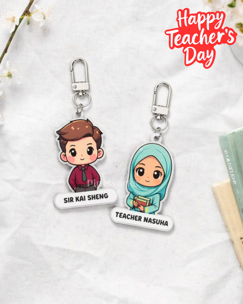 Chibi Style Teacher Name Acrylic Keychain