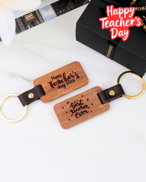 Personalised Leather Wood Keychain