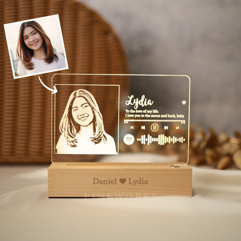 Wireless Maple Wooden Photo Plaque LED Night Lamp