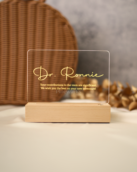 Wireless Maple Wooden Name Plaque LED Night Lamp