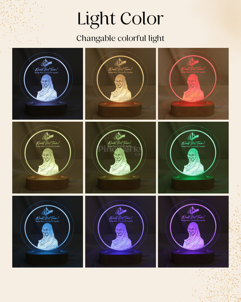 Round Maple Wooden Plaque LED Night Lamp (RGB)