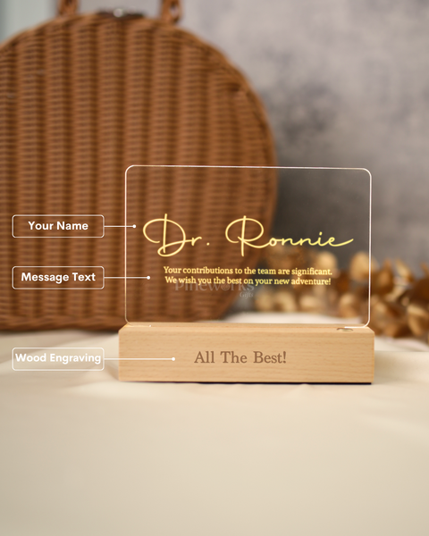 Wireless Maple Wooden Name Plaque LED Night Lamp