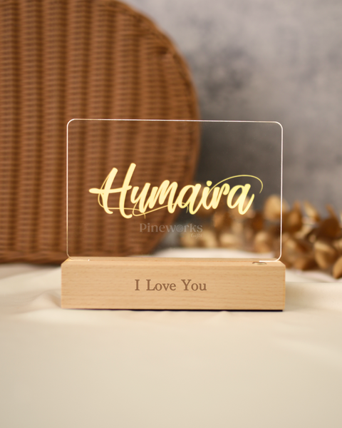 Wireless Maple Wooden Name Plaque LED Night Lamp