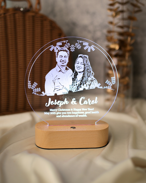 Round Maple Wooden Plaque LED Night Lamp (RGB)