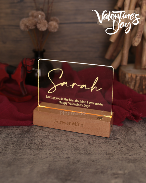 Wireless Maple Wooden Name Plaque LED Night Lamp